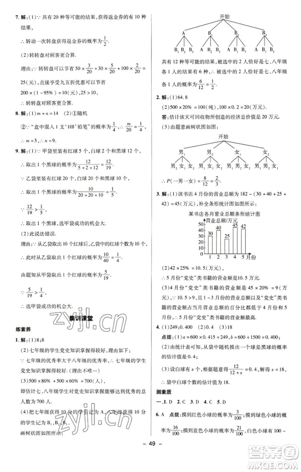 陜西人民教育出版社2023綜合應用創(chuàng)新題典中點九年級數學下冊蘇科版參考答案