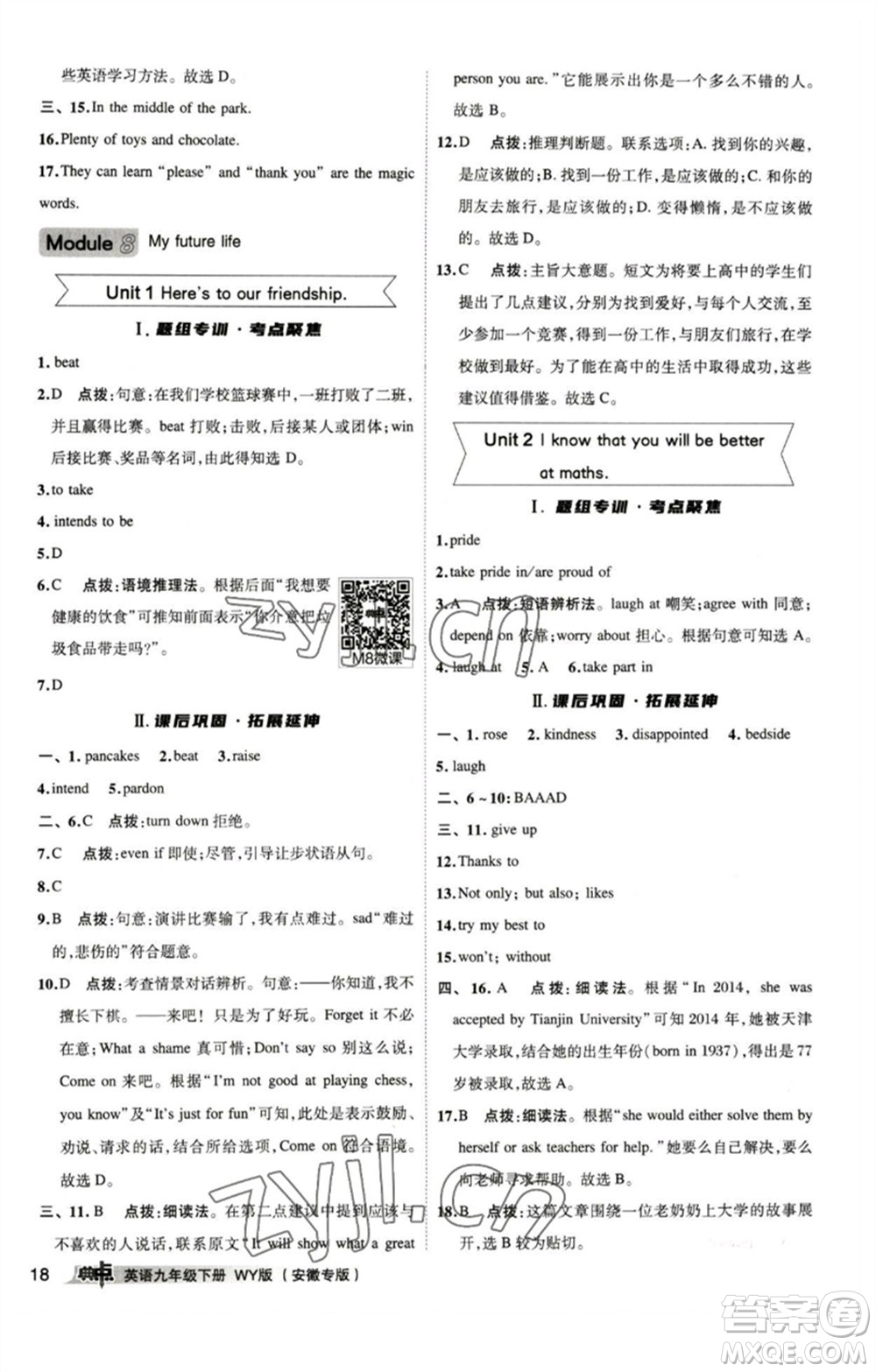 山西教育出版社2023綜合應(yīng)用創(chuàng)新題典中點九年級英語下冊外研版安徽專版參考答案