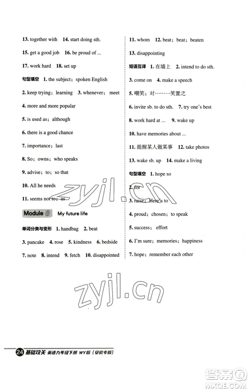 山西教育出版社2023綜合應(yīng)用創(chuàng)新題典中點九年級英語下冊外研版安徽專版參考答案