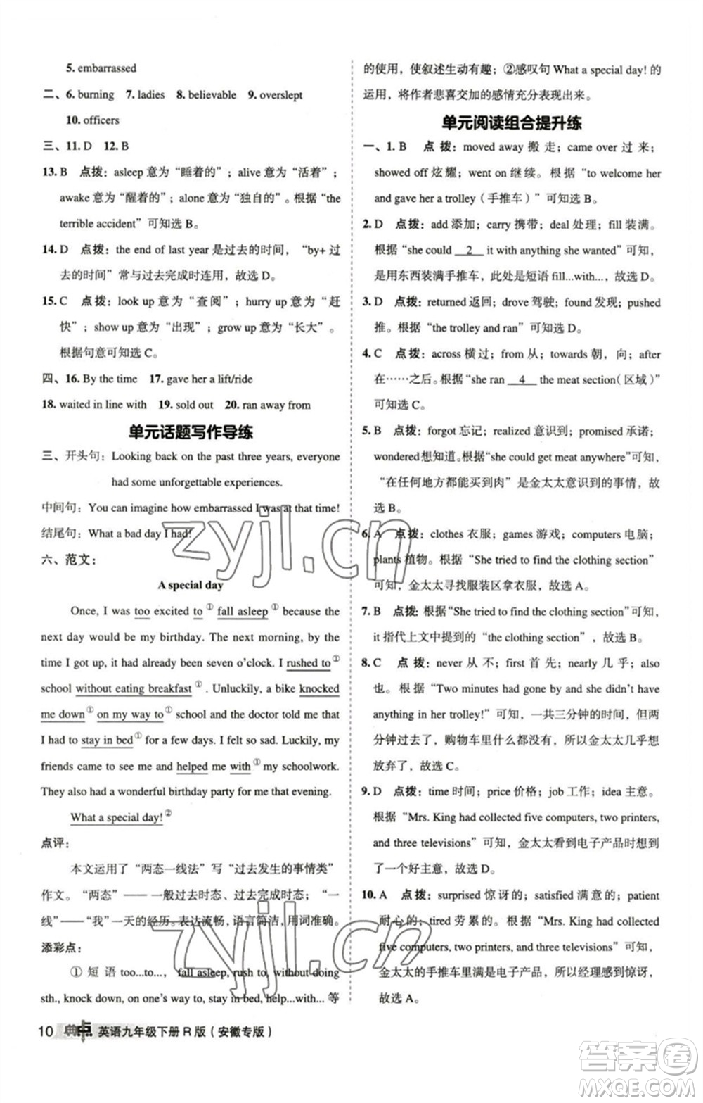 山西教育出版社2023綜合應用創(chuàng)新題典中點九年級英語下冊人教版安徽專版參考答案