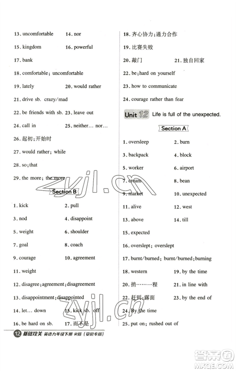 山西教育出版社2023綜合應用創(chuàng)新題典中點九年級英語下冊人教版安徽專版參考答案