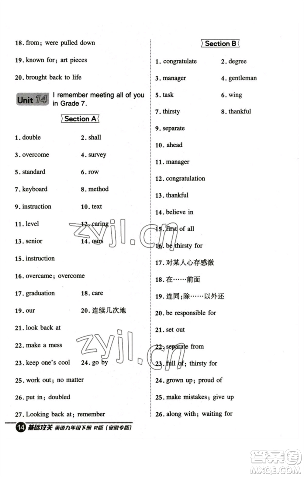 山西教育出版社2023綜合應用創(chuàng)新題典中點九年級英語下冊人教版安徽專版參考答案