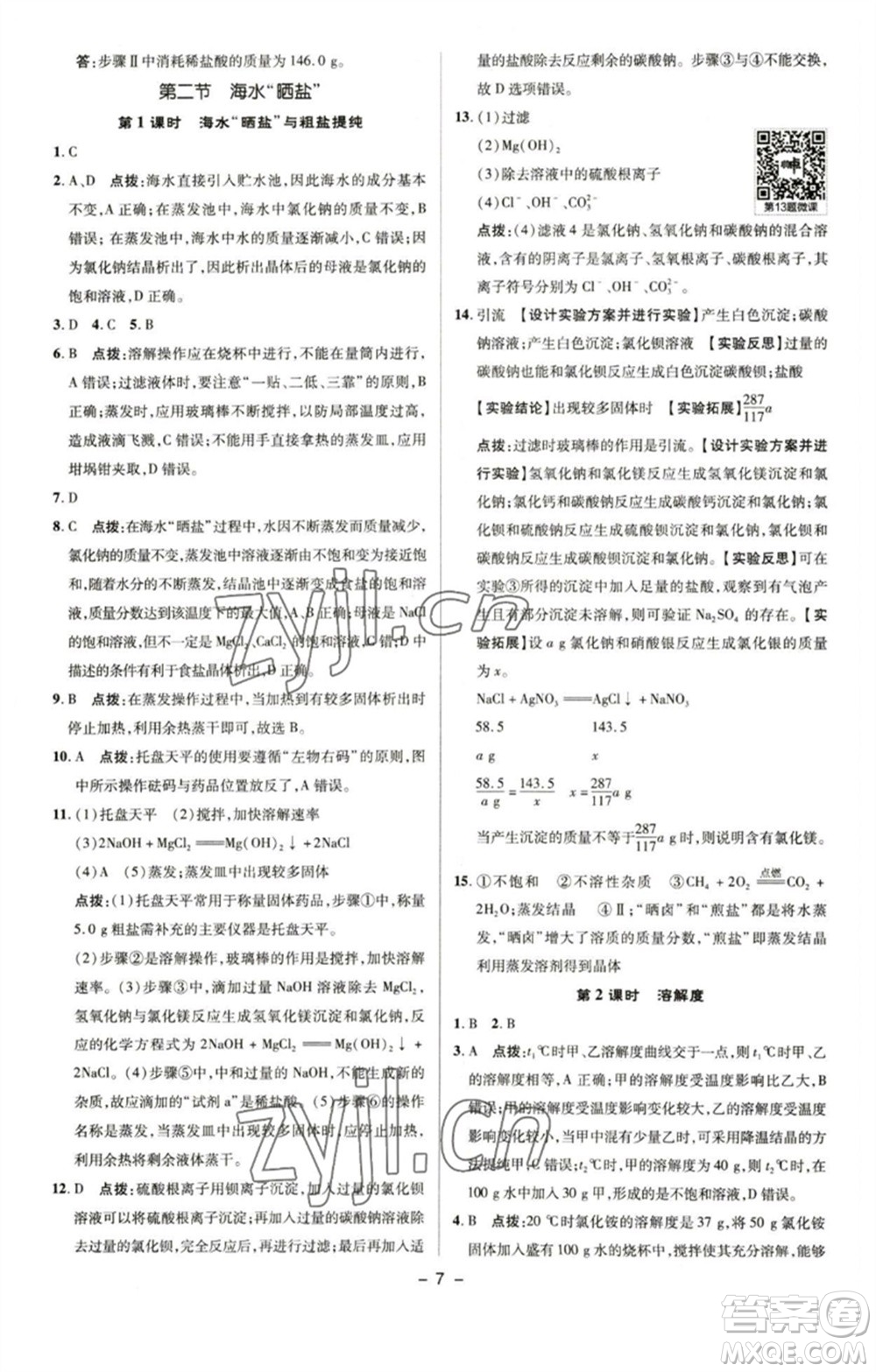 陜西人民教育出版社2023綜合應用創(chuàng)新題典中點九年級化學下冊魯教版參考答案