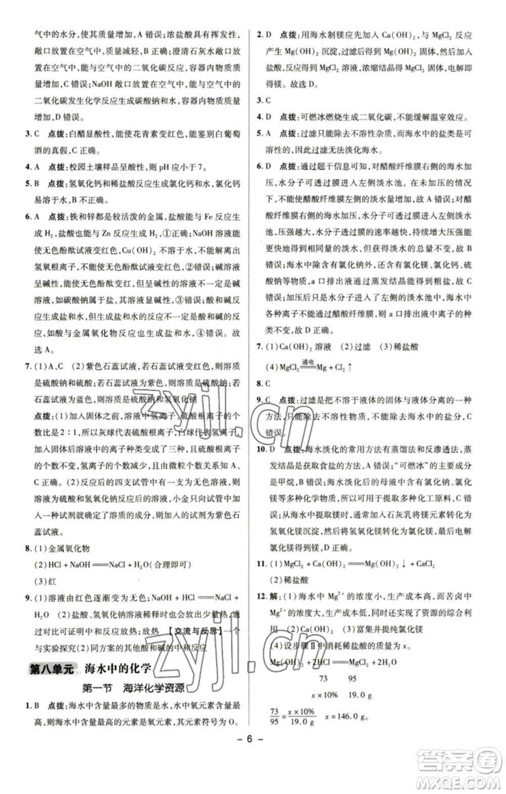 陜西人民教育出版社2023綜合應用創(chuàng)新題典中點九年級化學下冊魯教版參考答案