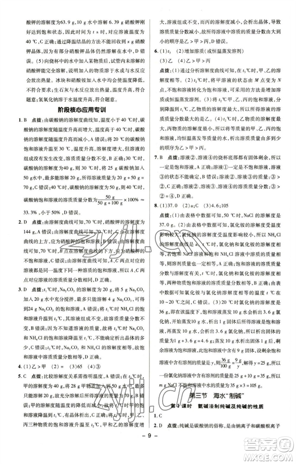 陜西人民教育出版社2023綜合應用創(chuàng)新題典中點九年級化學下冊魯教版參考答案