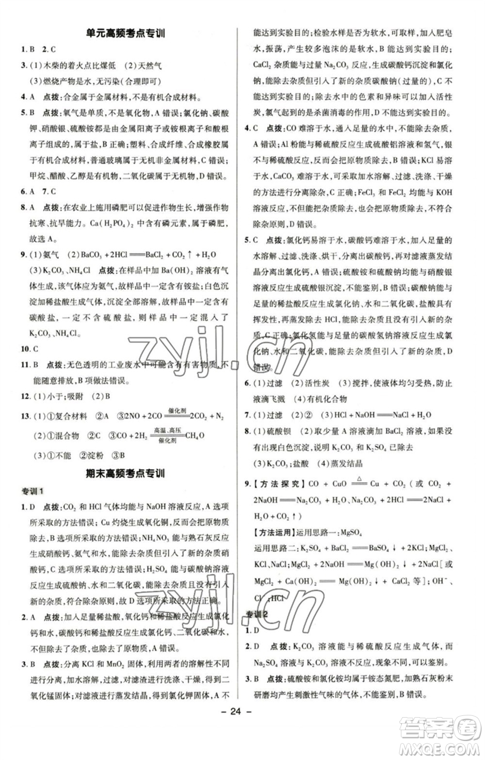 陜西人民教育出版社2023綜合應用創(chuàng)新題典中點九年級化學下冊魯教版參考答案