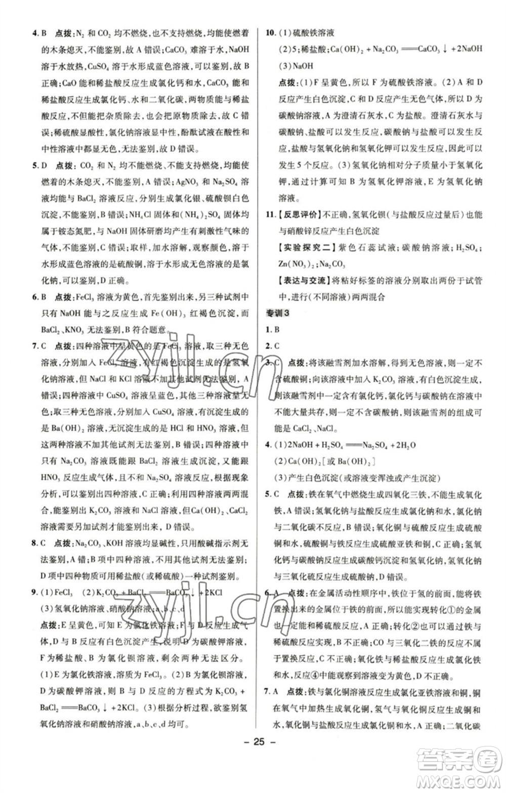 陜西人民教育出版社2023綜合應用創(chuàng)新題典中點九年級化學下冊魯教版參考答案