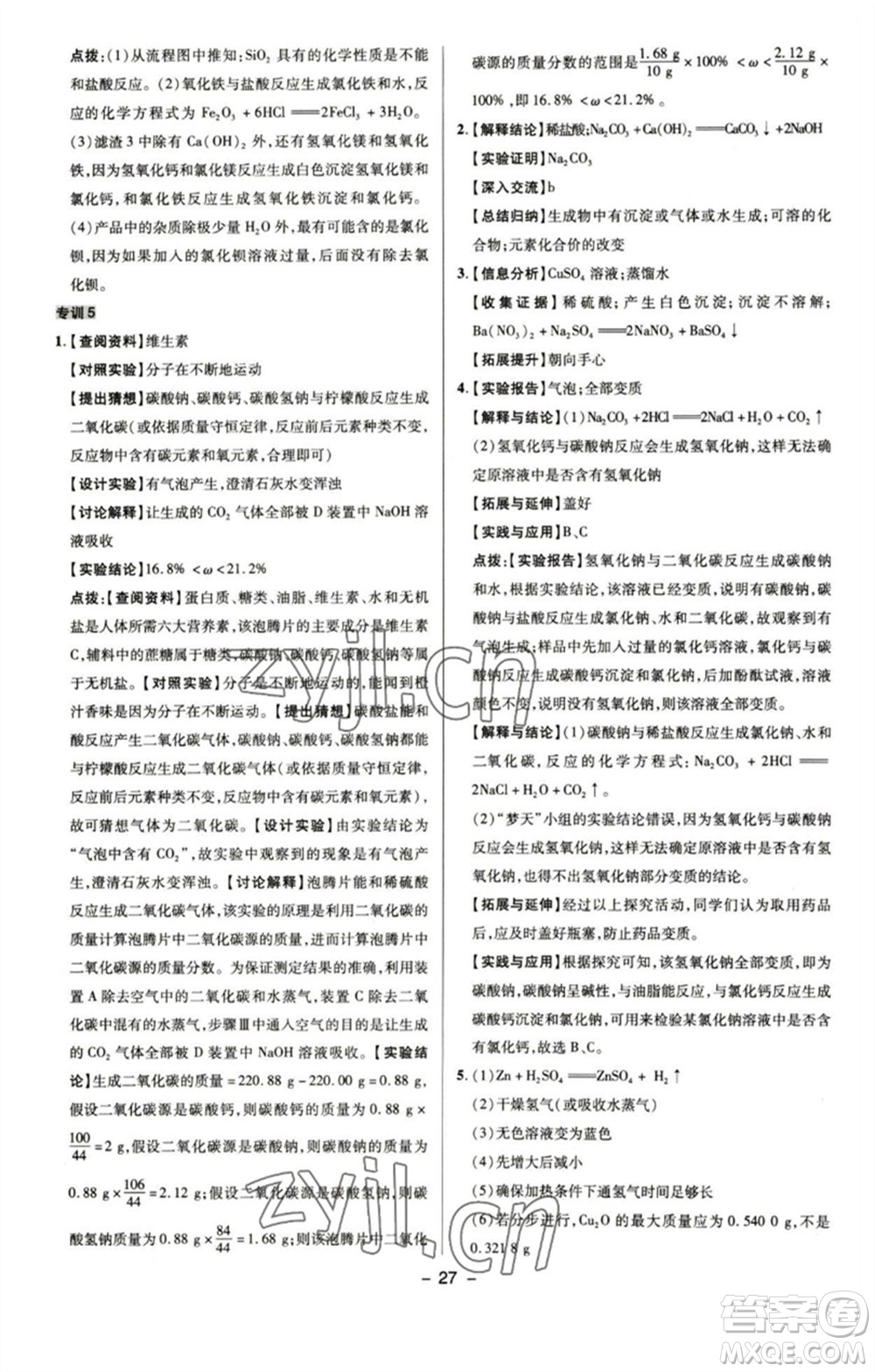 陜西人民教育出版社2023綜合應用創(chuàng)新題典中點九年級化學下冊魯教版參考答案