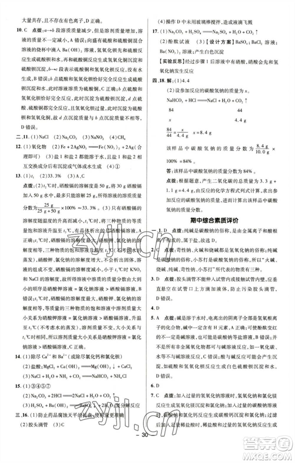 陜西人民教育出版社2023綜合應用創(chuàng)新題典中點九年級化學下冊魯教版參考答案