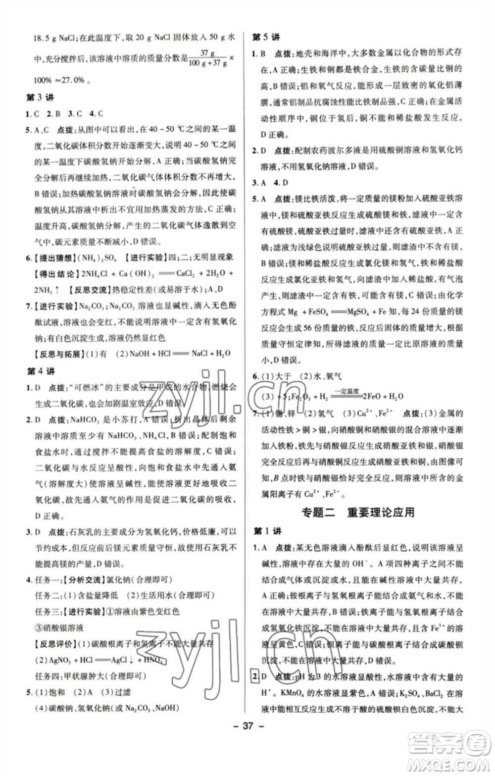 陜西人民教育出版社2023綜合應用創(chuàng)新題典中點九年級化學下冊魯教版參考答案