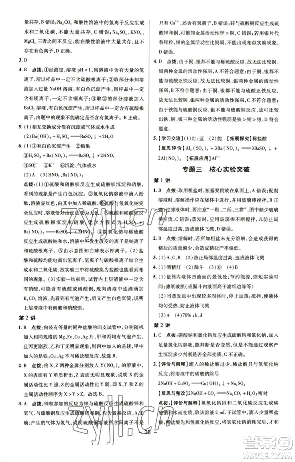 陜西人民教育出版社2023綜合應用創(chuàng)新題典中點九年級化學下冊魯教版參考答案