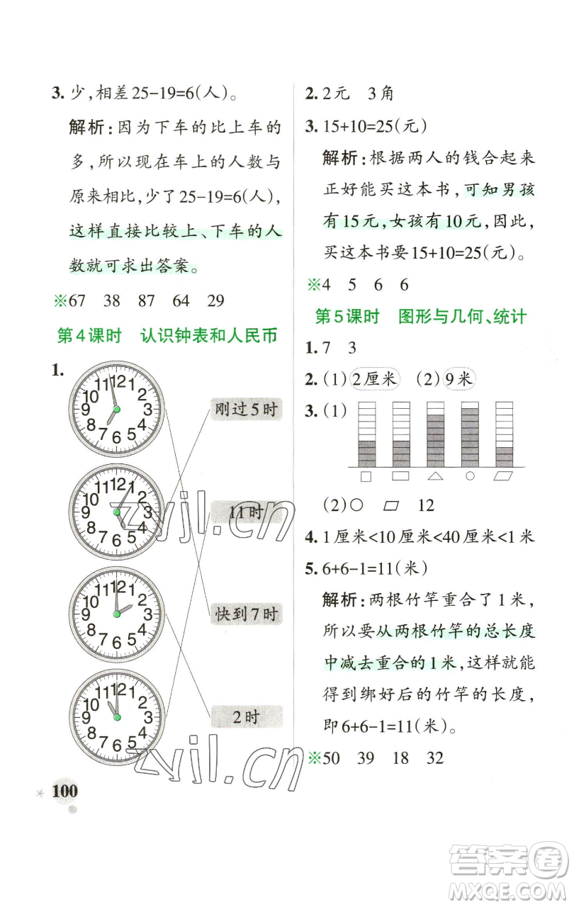 遼寧教育出版社2023小學(xué)學(xué)霸作業(yè)本一年級下冊數(shù)學(xué)青島版山東專版參考答案