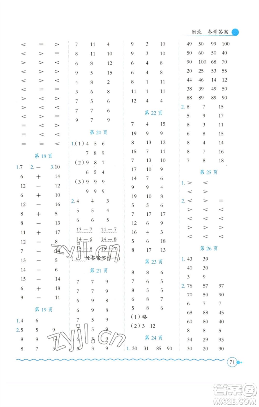 龍門書局2023黃岡小狀元口算速算練習(xí)冊(cè)一年級(jí)數(shù)學(xué)下冊(cè)人教版參考答案