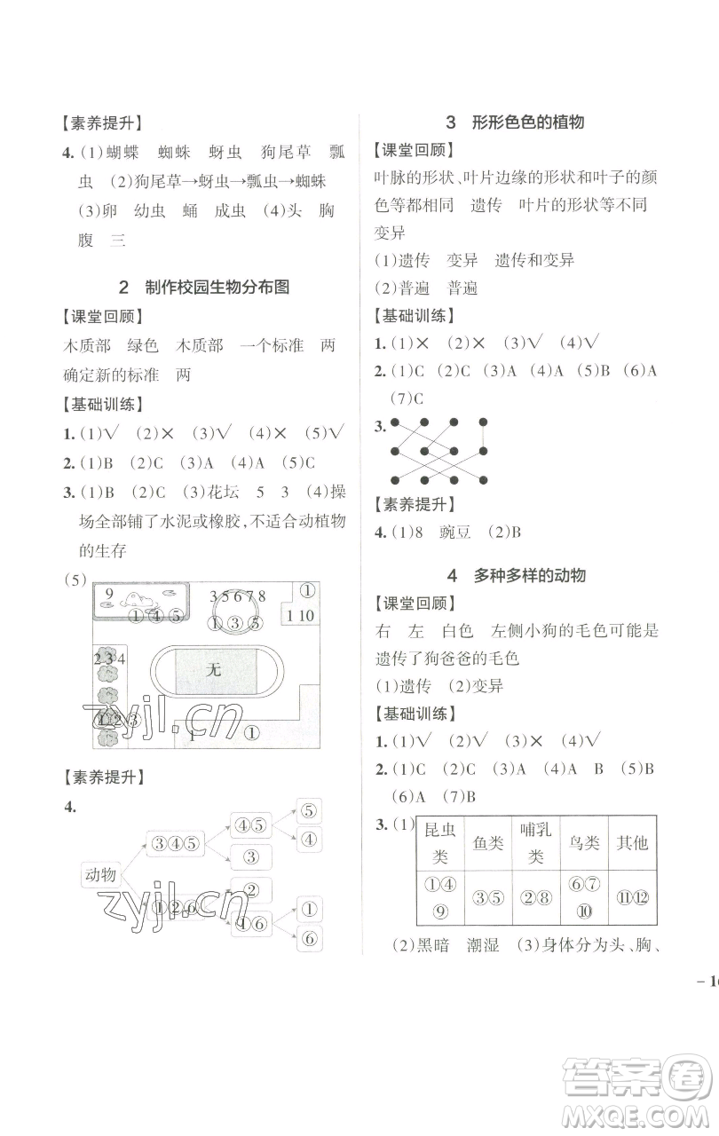 遼寧教育出版社2023小學(xué)學(xué)霸作業(yè)本六年級下冊科學(xué)教科版參考答案