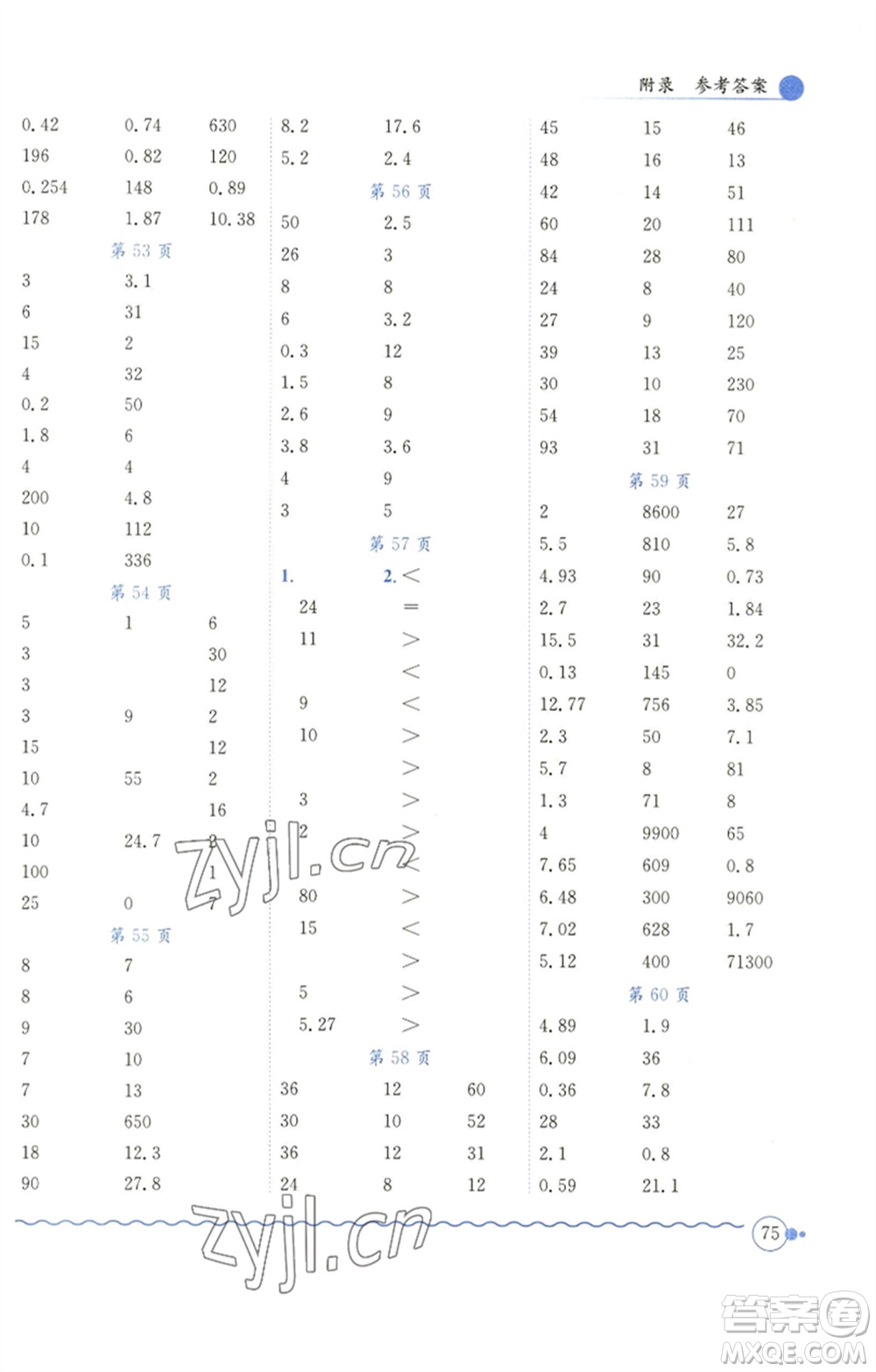 龍門書局2023黃岡小狀元口算速算練習冊四年級數(shù)學(xué)下冊北師大版參考答案