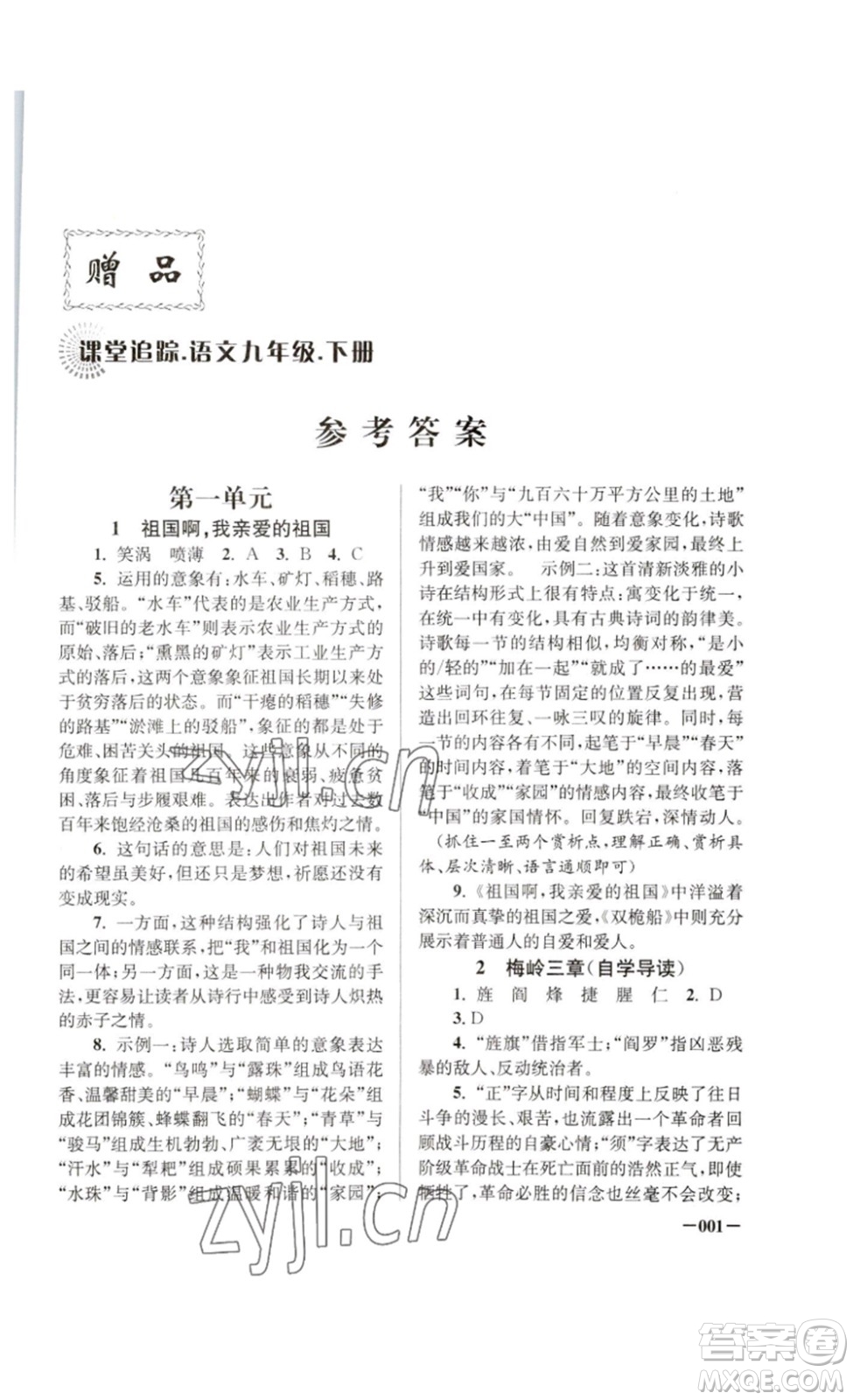 江蘇鳳凰美術(shù)出版社2023課堂追蹤九年級語文下冊人教版答案