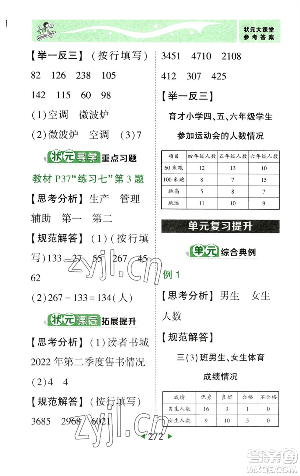 西安出版社2023春季狀元成才路狀元大課堂三年級(jí)數(shù)學(xué)下冊(cè)人教版參考答案