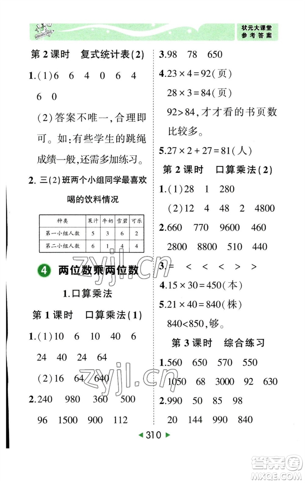 西安出版社2023春季狀元成才路狀元大課堂三年級(jí)數(shù)學(xué)下冊(cè)人教版參考答案