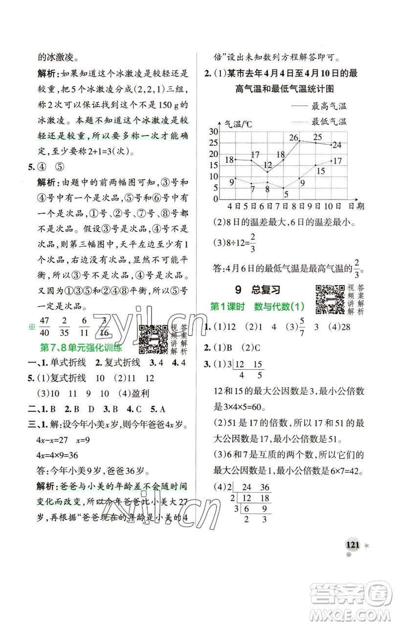 遼寧教育出版社2023小學(xué)學(xué)霸作業(yè)本五年級下冊數(shù)學(xué)人教版參考答案