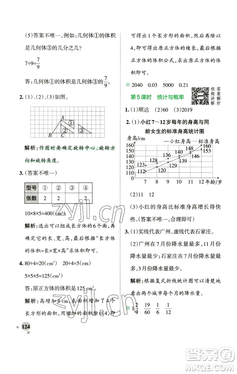 遼寧教育出版社2023小學(xué)學(xué)霸作業(yè)本五年級下冊數(shù)學(xué)人教版參考答案