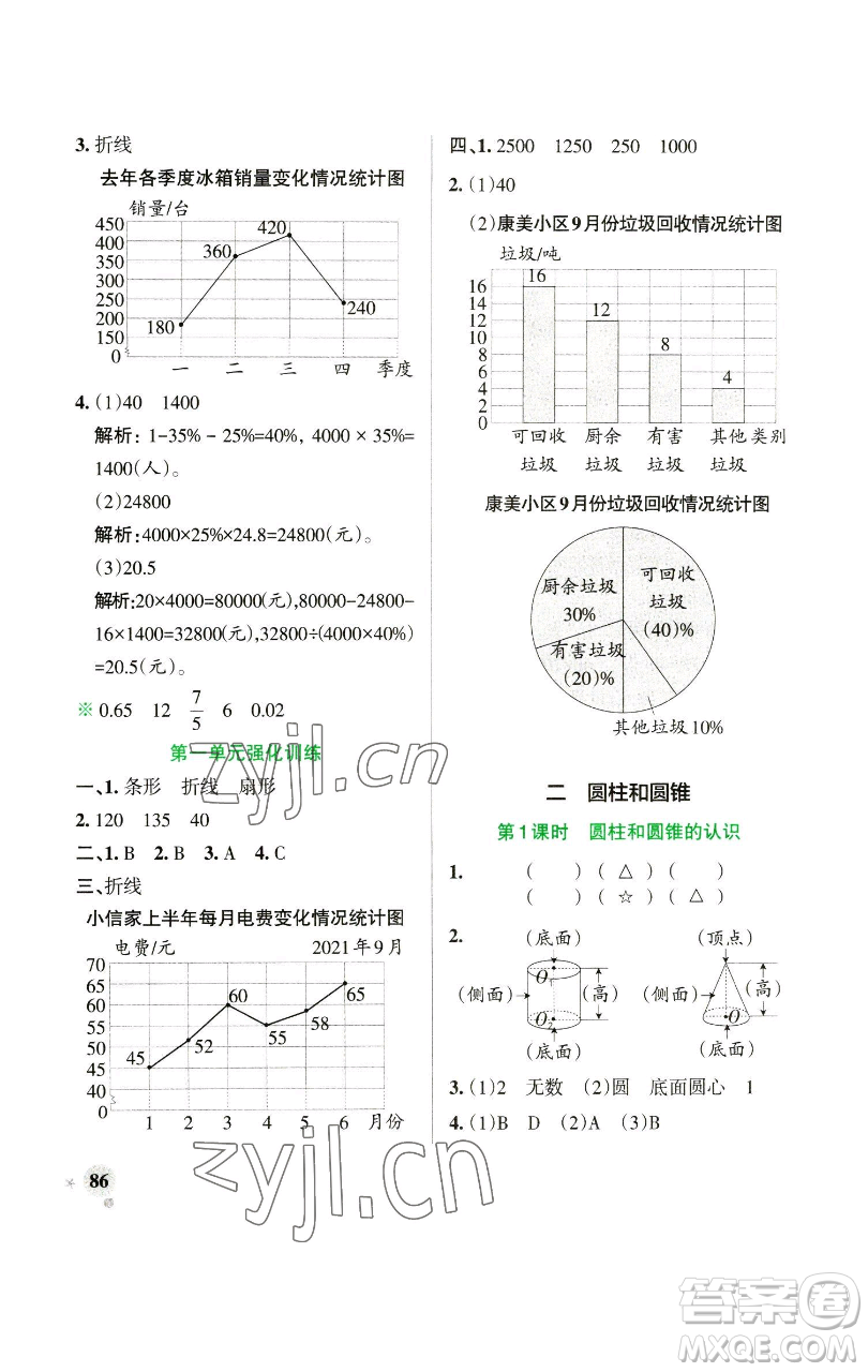 遼寧教育出版社2023小學學霸作業(yè)本六年級下冊數(shù)學蘇教版參考答案