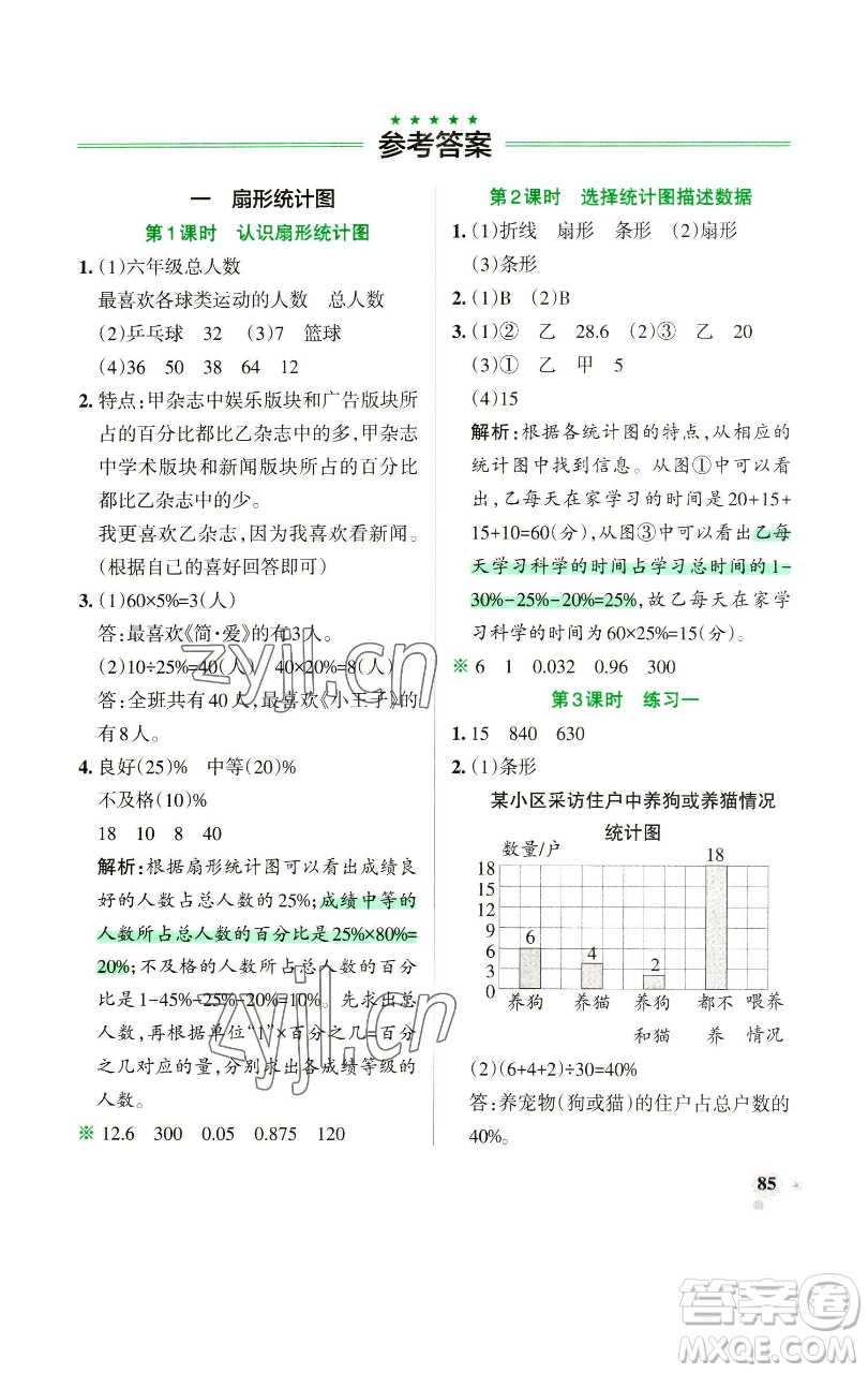 遼寧教育出版社2023小學學霸作業(yè)本六年級下冊數(shù)學蘇教版參考答案