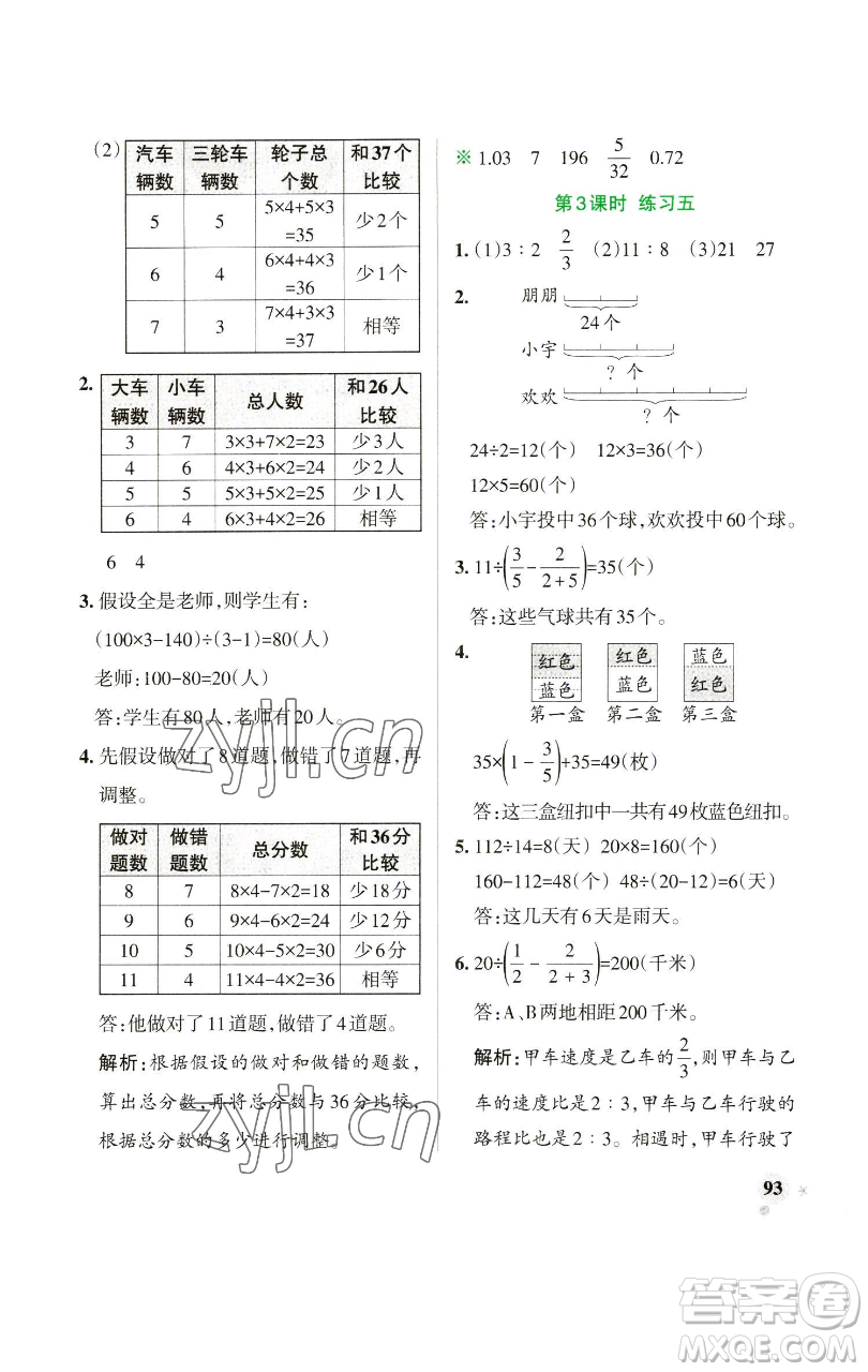 遼寧教育出版社2023小學學霸作業(yè)本六年級下冊數(shù)學蘇教版參考答案