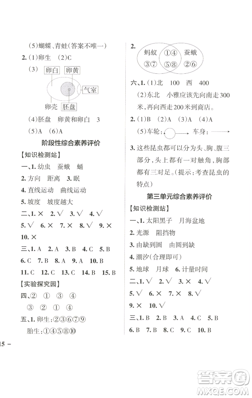 遼寧教育出版社2023小學學霸作業(yè)本三年級下冊科學教科版參考答案