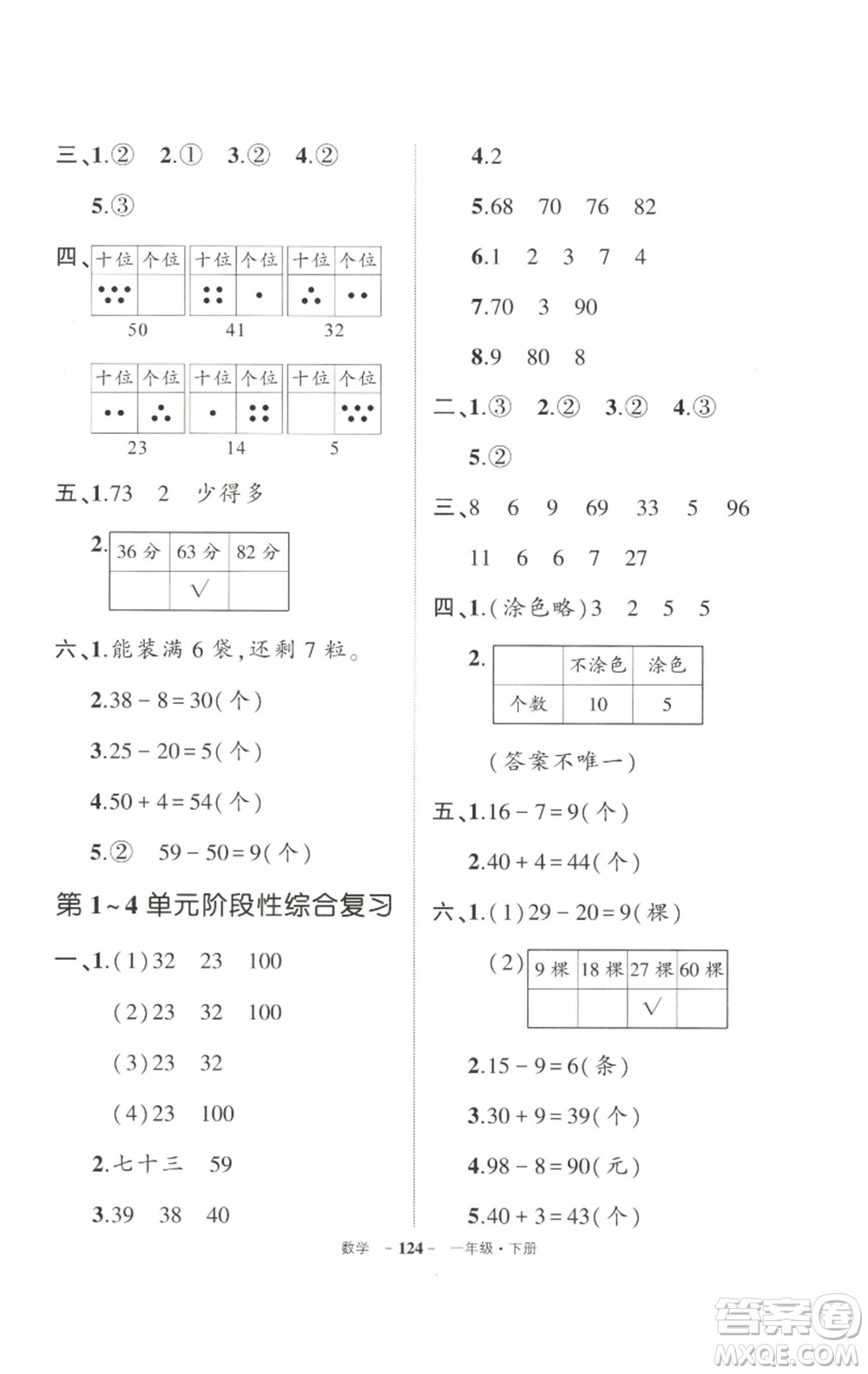 武漢出版社2023狀元成才路創(chuàng)優(yōu)作業(yè)100分一年級(jí)數(shù)學(xué)下冊(cè)人教版參考答案