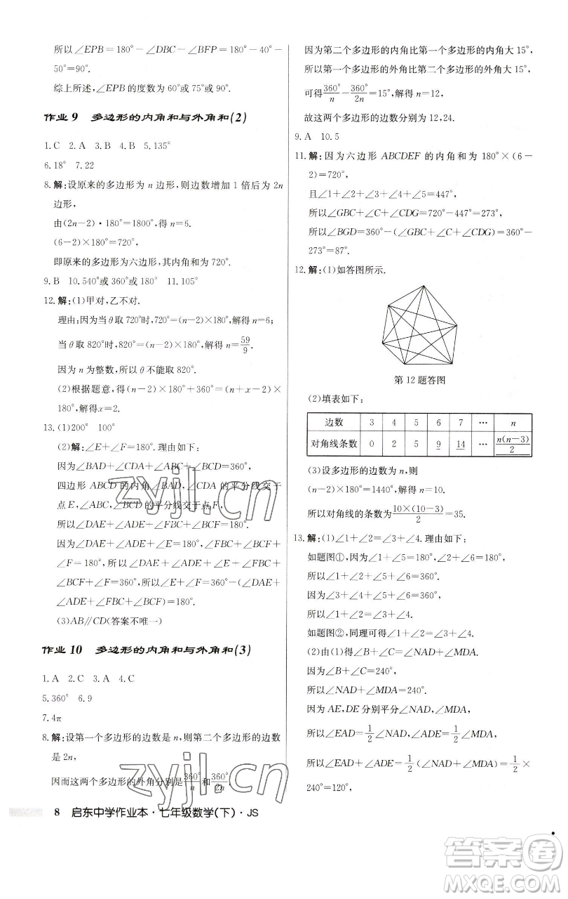 龍門(mén)書(shū)局2023啟東中學(xué)作業(yè)本七年級(jí)下冊(cè)數(shù)學(xué)蘇科版參考答案