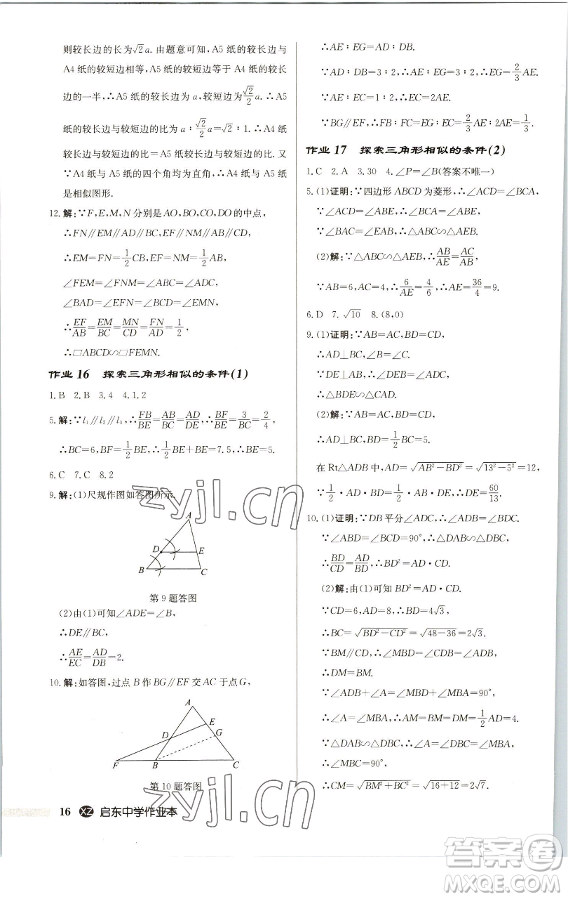 龍門書局2023啟東中學(xué)作業(yè)本九年級下冊數(shù)學(xué)江蘇版徐州專版參考答案