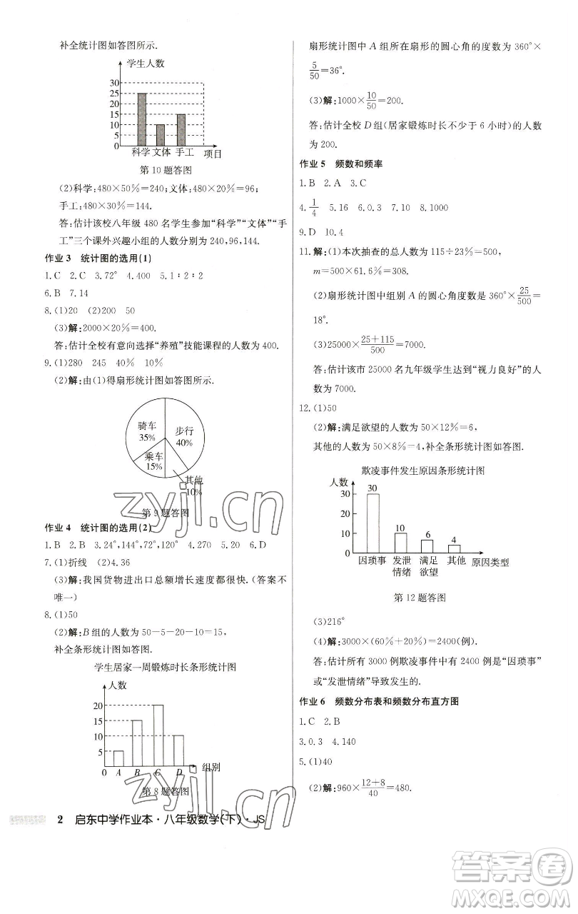 龍門書局2023啟東中學(xué)作業(yè)本八年級下冊數(shù)學(xué)江蘇版參考答案