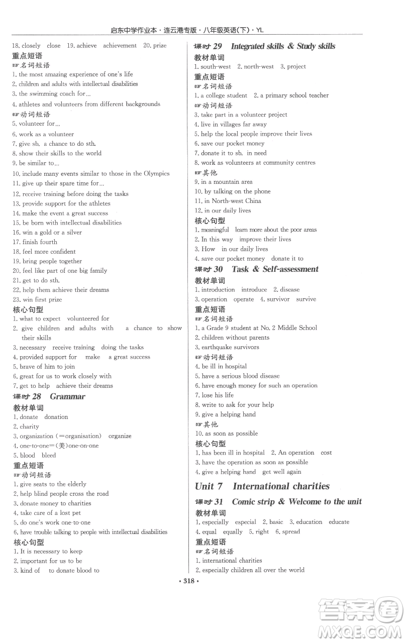 龍門書(shū)局2023啟東中學(xué)作業(yè)本八年級(jí)下冊(cè)英語(yǔ)譯林版連云港專版參考答案