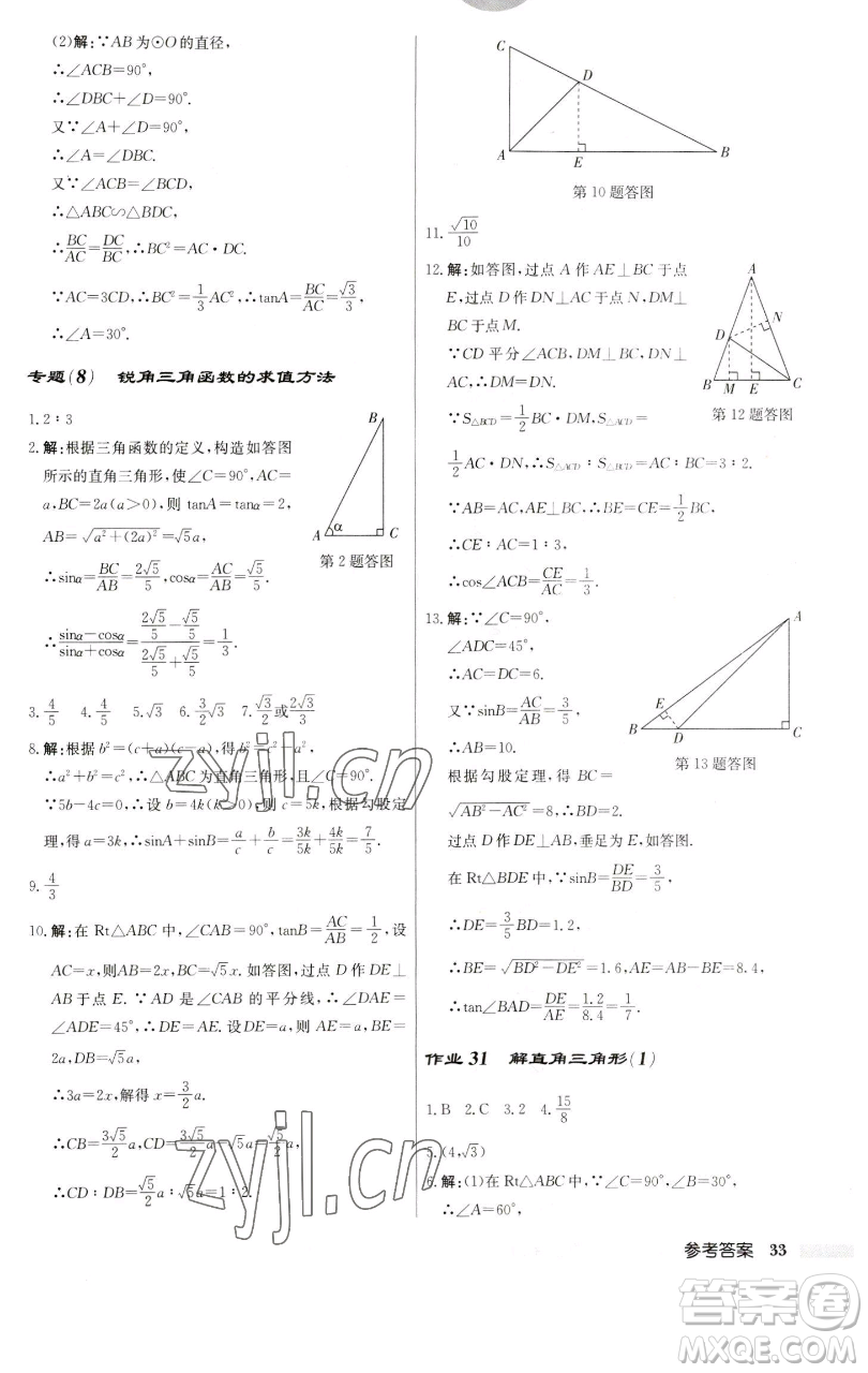 龍門書局2023啟東中學作業(yè)本九年級下冊數學江蘇版參考答案
