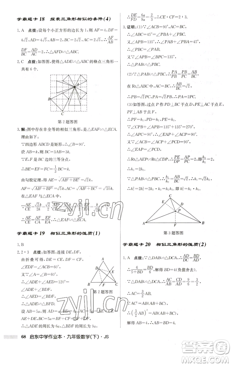 龍門書局2023啟東中學作業(yè)本九年級下冊數學江蘇版參考答案
