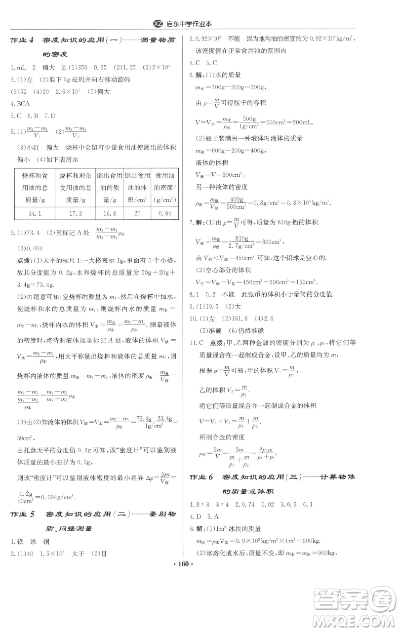 龍門書局2023啟東中學作業(yè)本八年級下冊物理蘇科版徐州專版參考答案