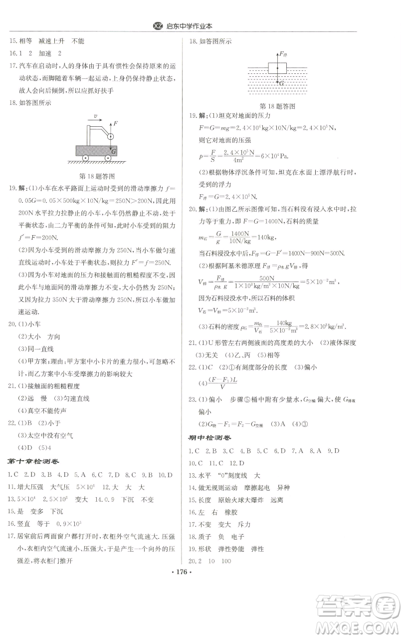 龍門書局2023啟東中學作業(yè)本八年級下冊物理蘇科版徐州專版參考答案