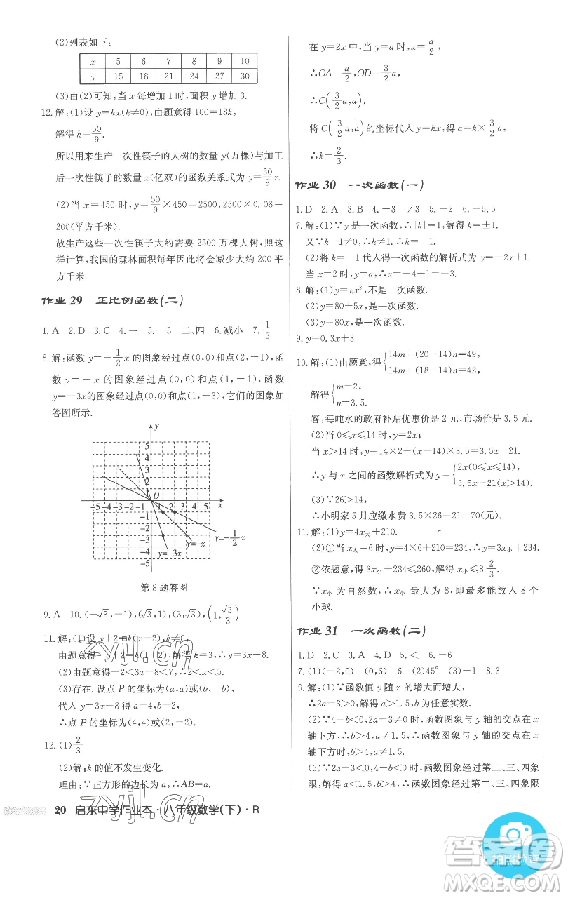 龍門書局2023啟東中學作業(yè)本八年級下冊數(shù)學人教版參考答案