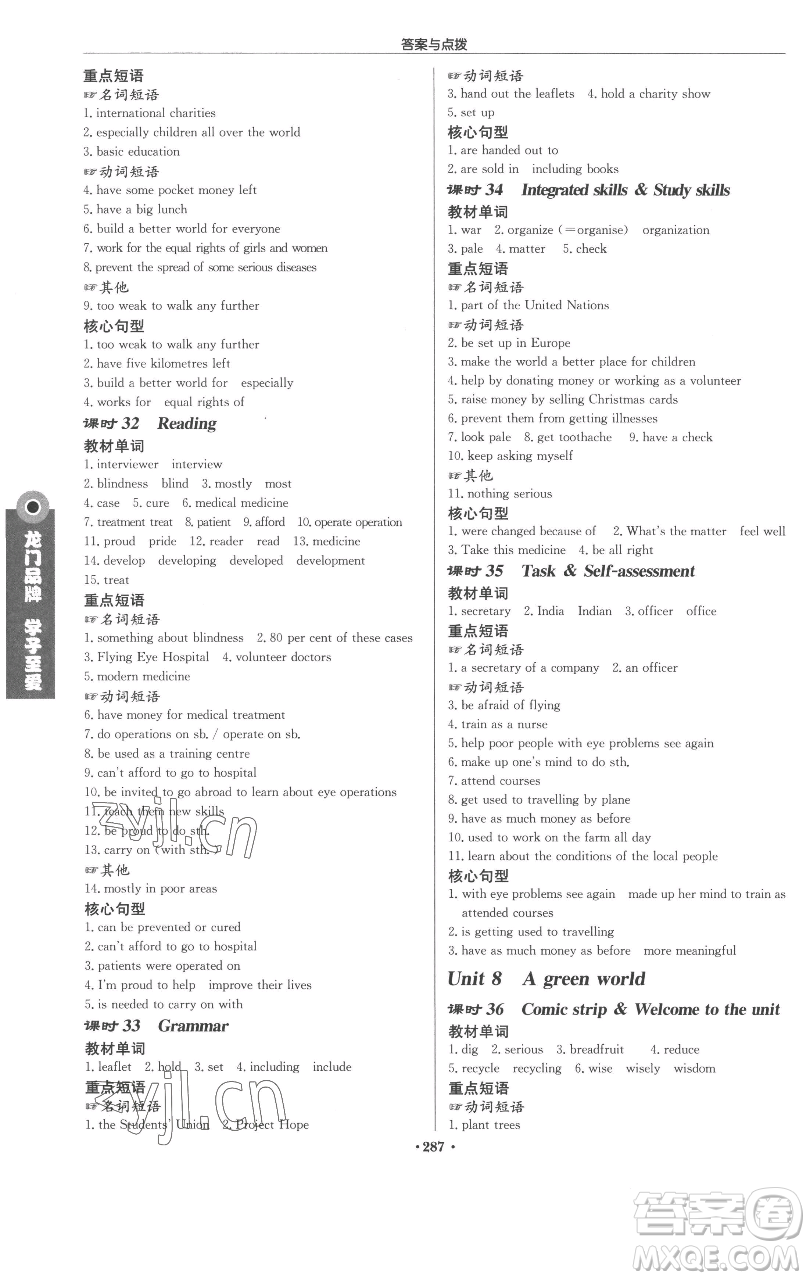 龍門書局2023啟東中學作業(yè)本八年級下冊英語譯林版參考答案