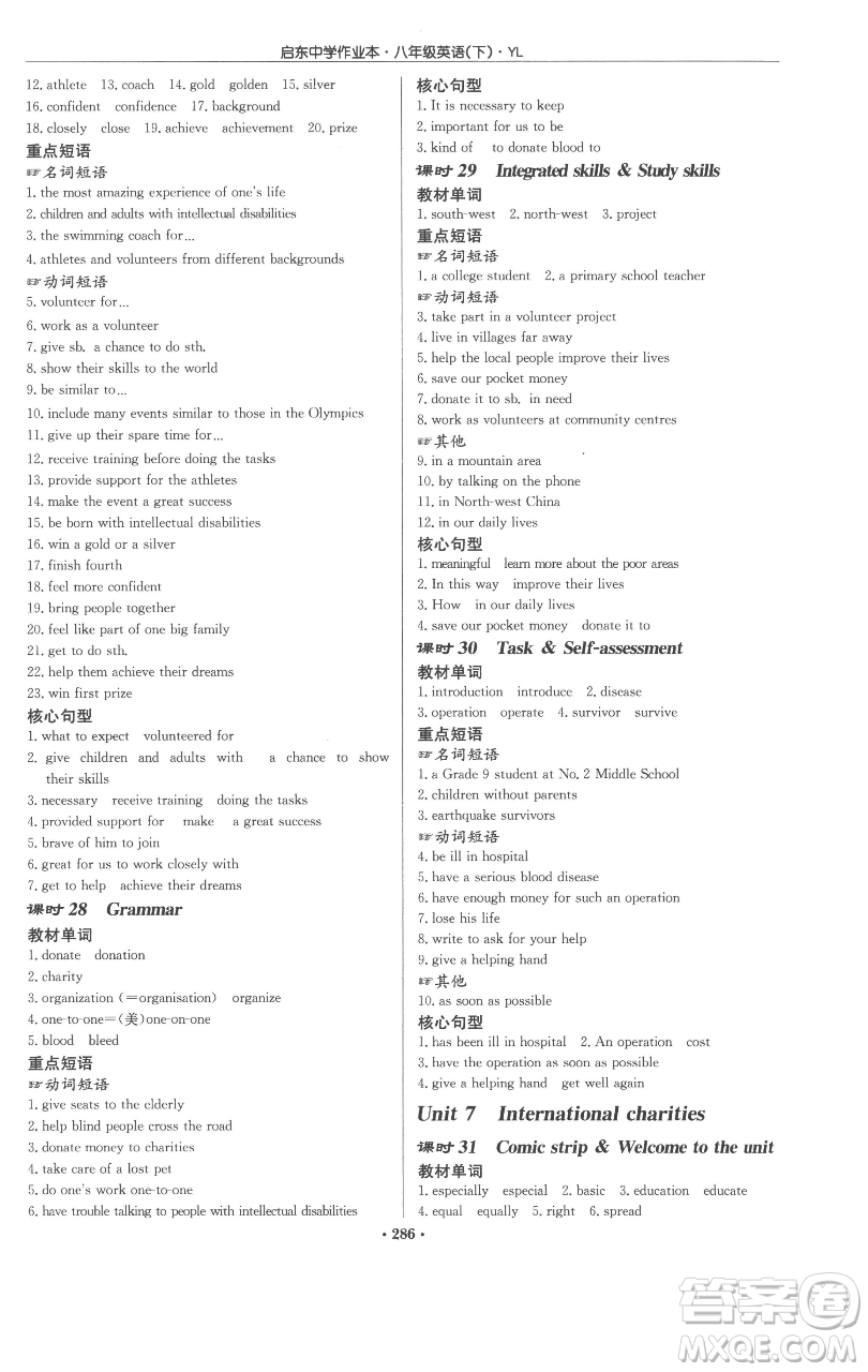 龍門書局2023啟東中學作業(yè)本八年級下冊英語譯林版參考答案