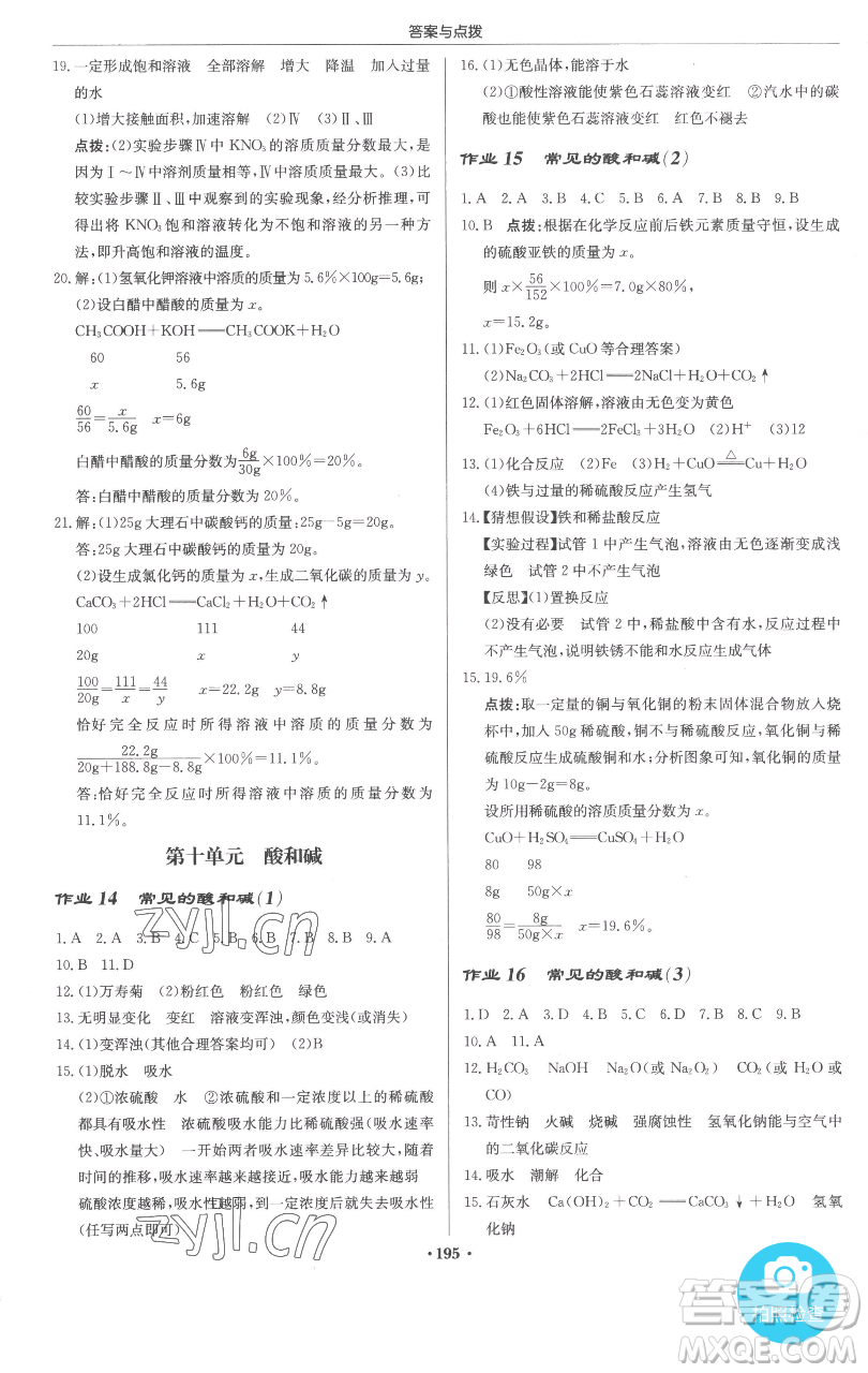 龍門書局2023啟東中學(xué)作業(yè)本九年級(jí)下冊(cè)化學(xué)人教版參考答案