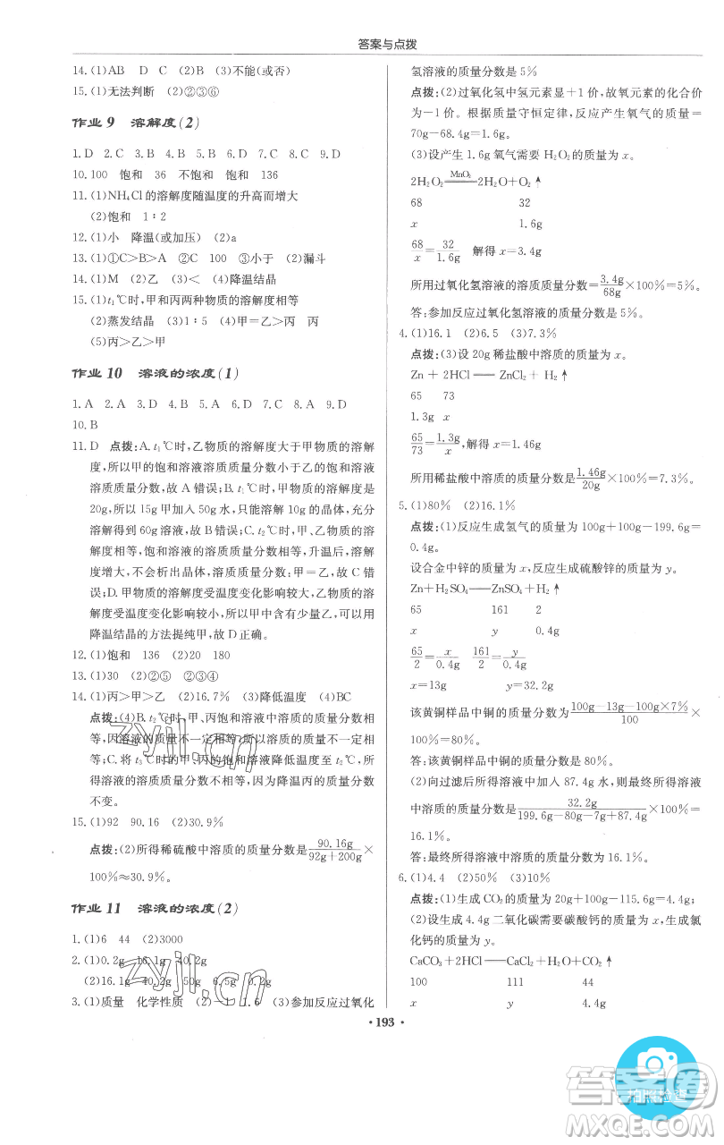 龍門書局2023啟東中學(xué)作業(yè)本九年級(jí)下冊(cè)化學(xué)人教版參考答案