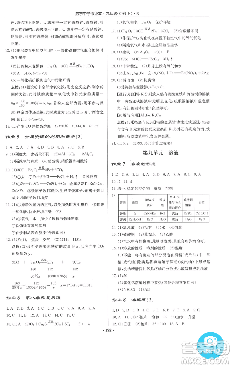 龍門書局2023啟東中學(xué)作業(yè)本九年級(jí)下冊(cè)化學(xué)人教版參考答案