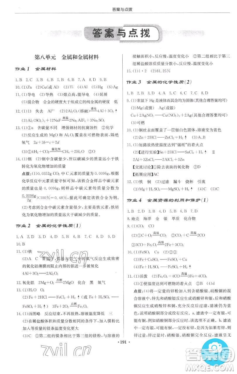 龍門書局2023啟東中學(xué)作業(yè)本九年級(jí)下冊(cè)化學(xué)人教版參考答案