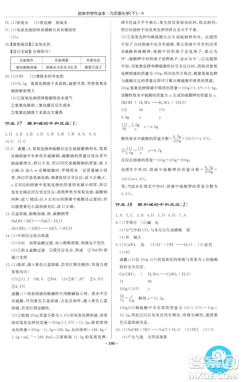 龍門書局2023啟東中學(xué)作業(yè)本九年級(jí)下冊(cè)化學(xué)人教版參考答案