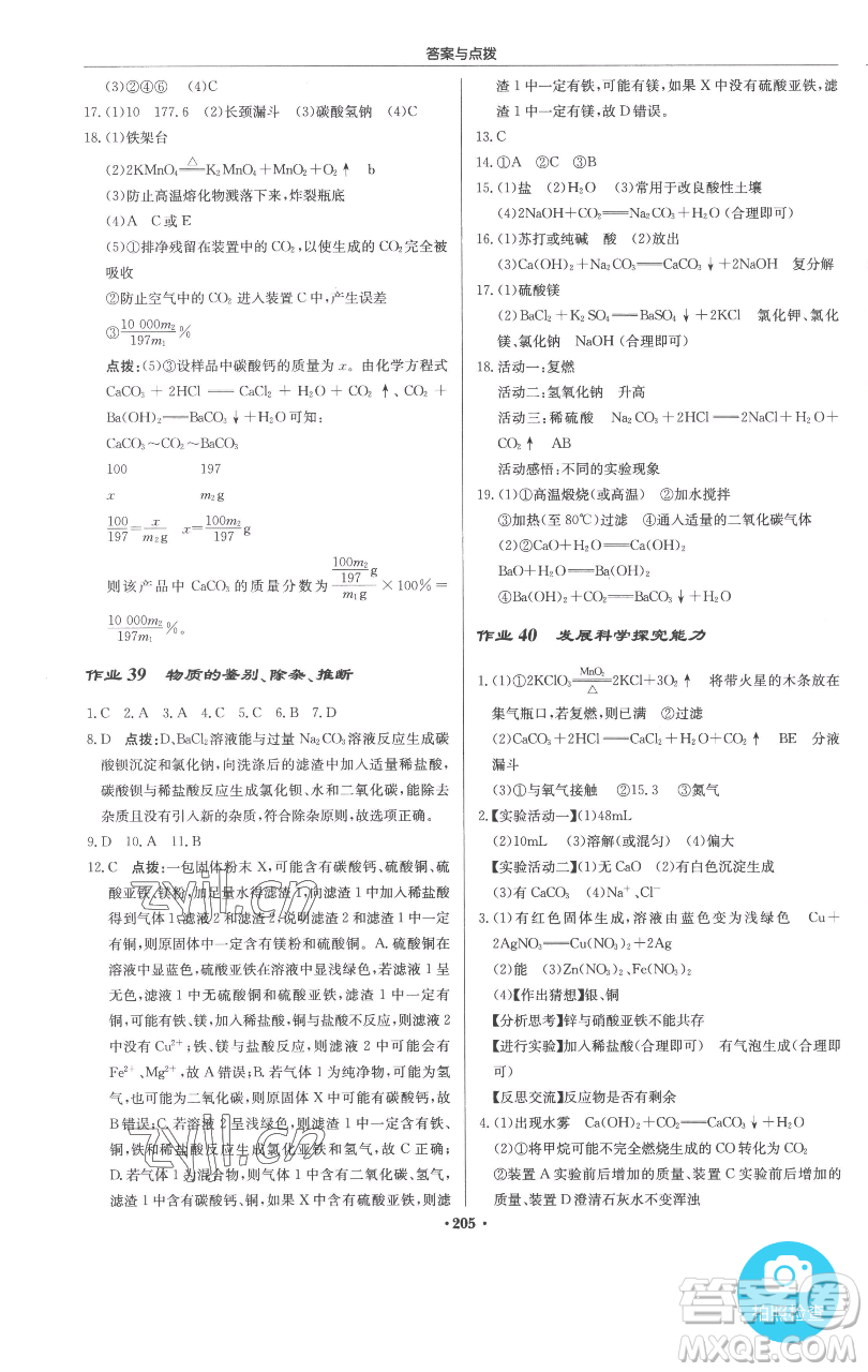 龍門書局2023啟東中學(xué)作業(yè)本九年級(jí)下冊(cè)化學(xué)人教版參考答案