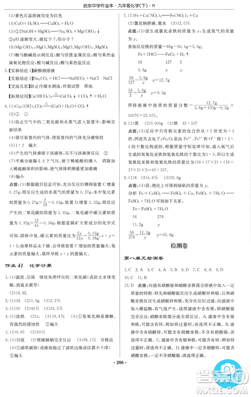 龍門書局2023啟東中學(xué)作業(yè)本九年級(jí)下冊(cè)化學(xué)人教版參考答案