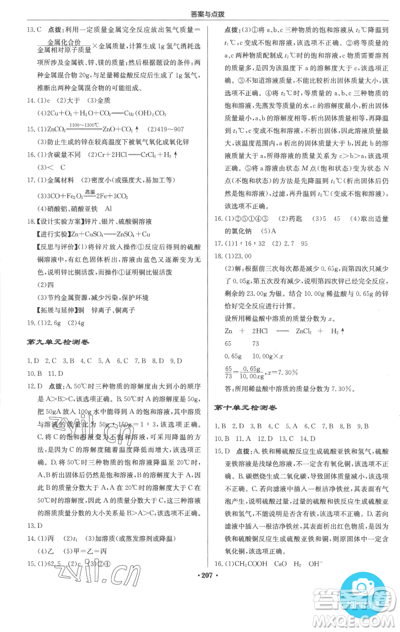 龍門書局2023啟東中學(xué)作業(yè)本九年級(jí)下冊(cè)化學(xué)人教版參考答案