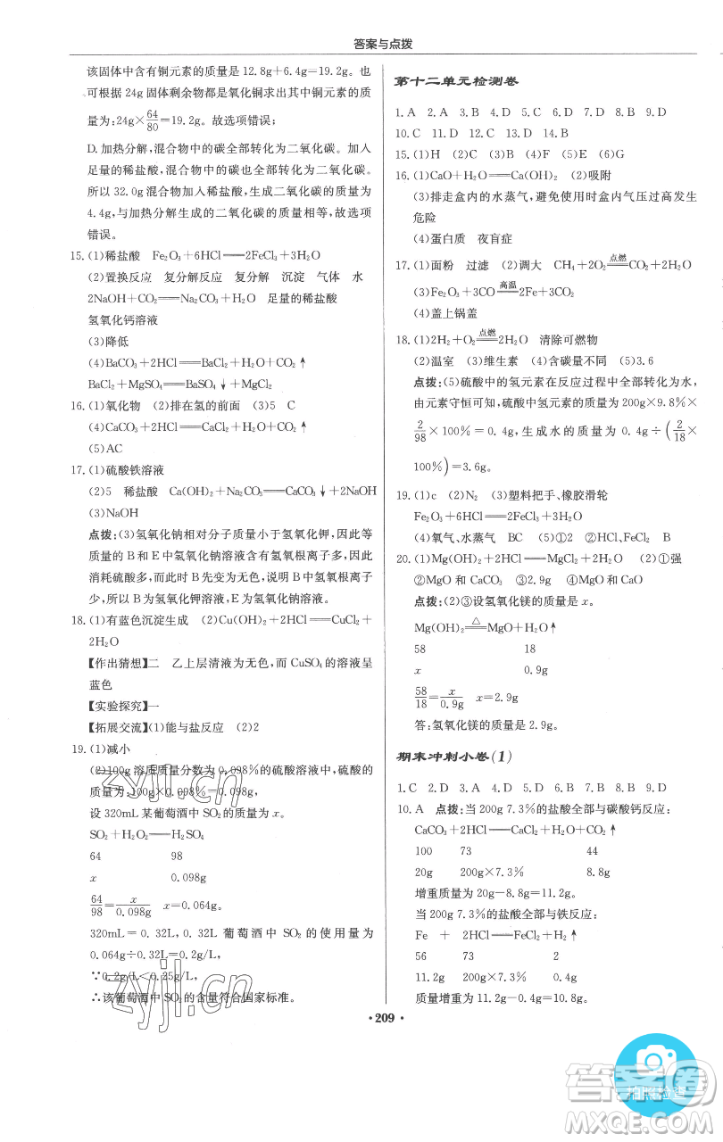 龍門書局2023啟東中學(xué)作業(yè)本九年級(jí)下冊(cè)化學(xué)人教版參考答案