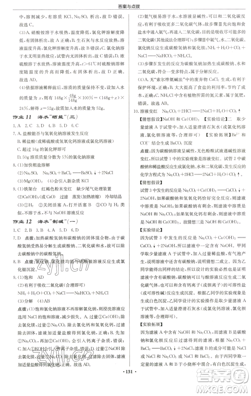 龍門書局2023啟東中學(xué)作業(yè)本九年級下冊化學(xué)魯教版宿遷專版參考答案